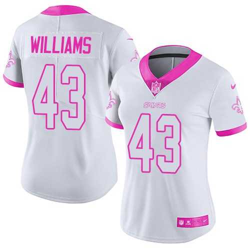 Women Nike Saints 43 Marcus Williams White Pink Fashion Rush Limited Jersey Dzhi,We sell and wholesale Women Nike Saints 43 Marcus Williams White Pink Fashion Rush Limited Jersey Dzhi on line form chian!